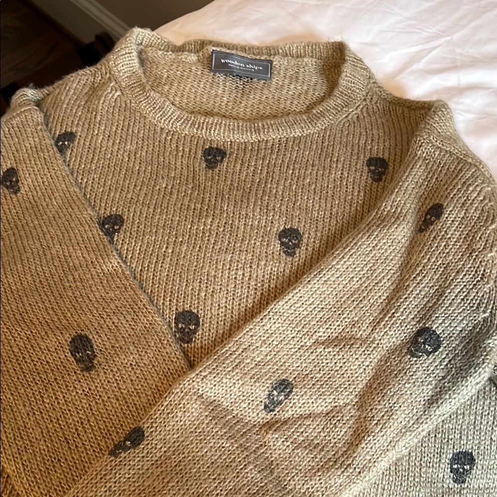 Wooden Ships Tan and Black Crewneck Sweater